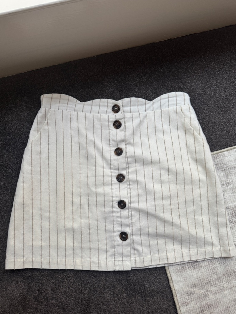 Striped Button-Front White Mini Skirt